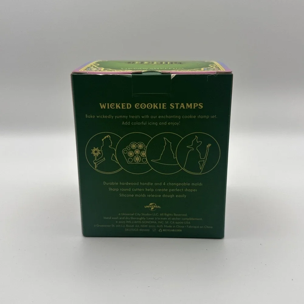 Wicked Cookie Stamp Set Baking Kit w Handle Round Cutter & 4 Stamps New